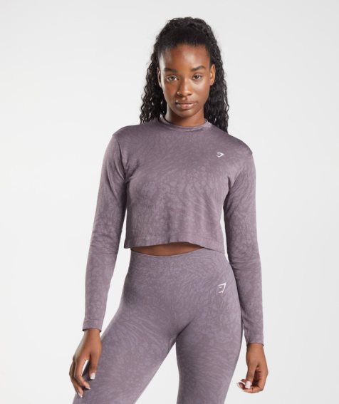 Gymshark Adapt Animal Seamless Long Sleeve Top T-shirts Damen Lila | 64359SJCY