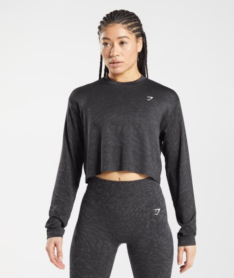 Gymshark Adapt Animal Seamless Long Sleeve Top T-shirts Damen Schwarz | 81657ADXQ