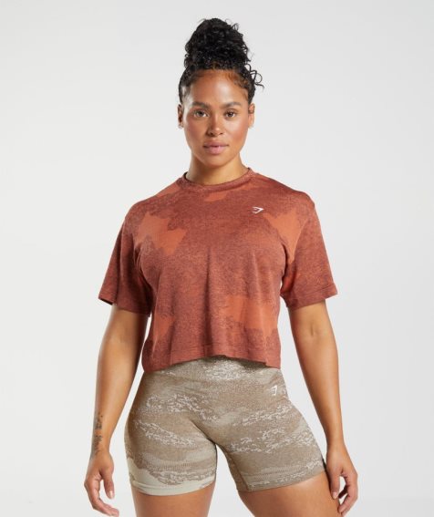 Gymshark Adapt Camo Seamless Kurz Geschnittene Oberteile Damen Braun | 30246MPBA