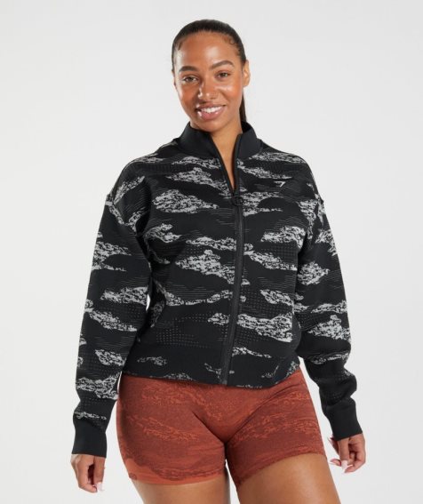 Gymshark Adapt Camo Seamless Track Jacke Damen Schwarz | 51869IAWK