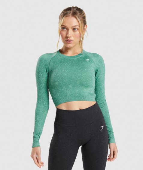 Gymshark Adapt Fleck Seamless Long Sleeve Kurz Geschnittene Oberteile Damen Grün | 53704CPMO