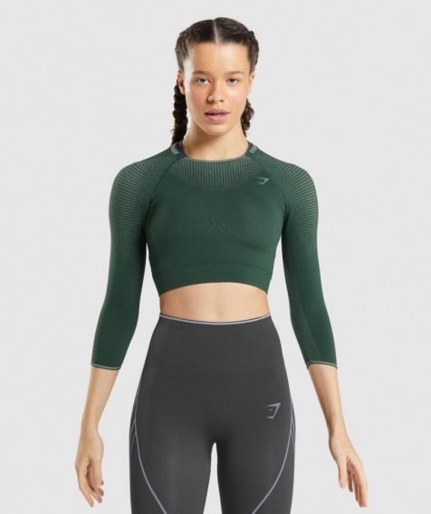 Gymshark Apex Seamless Kurz Geschnittene Oberteile Damen Dunkelgrün | 57908BPWY