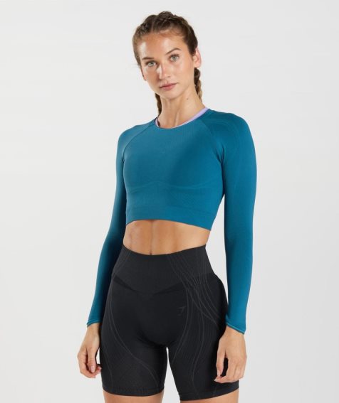 Gymshark Apex Seamless Kurz Geschnittene Oberteile Damen Blau | 73140OWXG