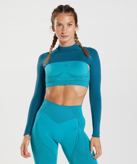 Gymshark Apex Seamless Shrug Sweatshirts Damen Türkis | 92146VYNA