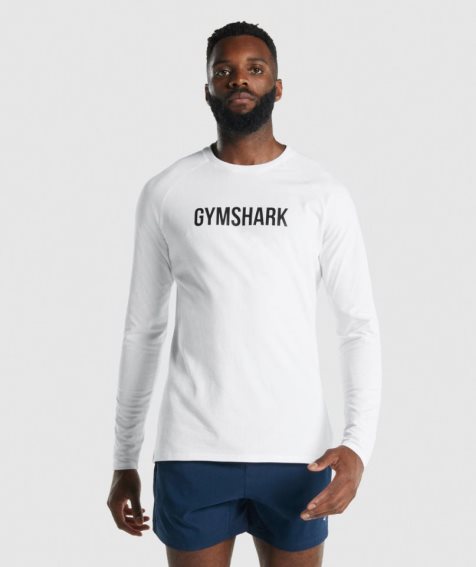 Gymshark Apollo Long Sleeve T-shirts Herren Weiß | 78536TSUH