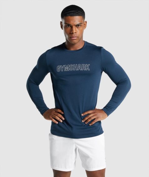 Gymshark Arrival Long Sleeve Graphic T-shirts Herren Navy | 82394VAUP