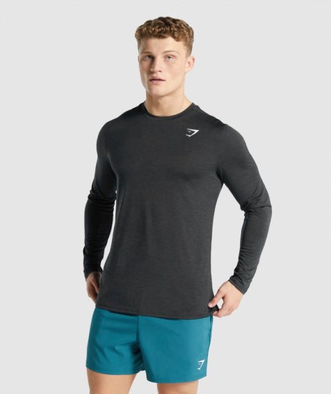 Gymshark Arrival Marl Long Sleeve T-shirts Herren Schwarz | 65103YDPK