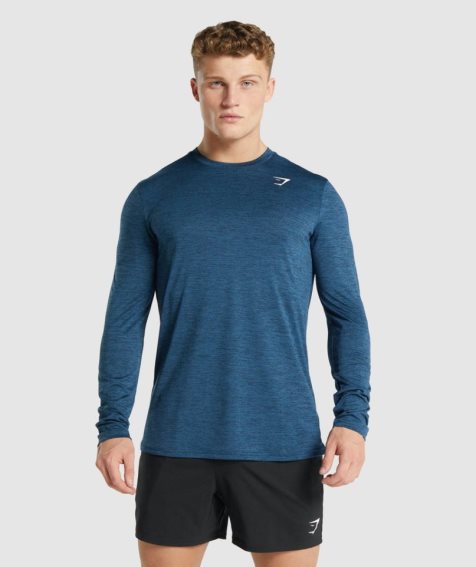 Gymshark Arrival Marl Long Sleeve T-shirts Herren Navy | 85637MJCA