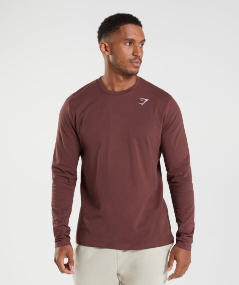 Gymshark Crest Long Sleeve T-shirts Herren Braun | 04867THXJ