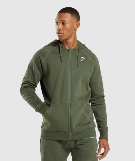 Gymshark Crest Zip Up Hoodie Herren Olivgrün | 93854AEHR