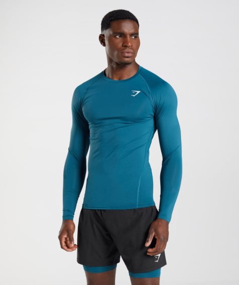 Gymshark Element Baselayer Long Sleeve Top T-shirts Herren Blau | 70256DILG