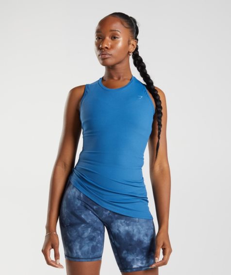 Gymshark Elevate Asymmetric Muskelshirt Damen Blau | 85392CRFW