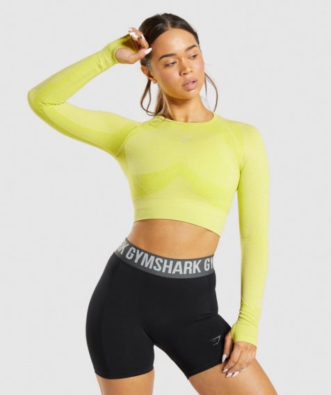 Gymshark Flex Sports Long Sleeve Kurz Geschnittene Oberteile Damen Gelb | 59613IGNU