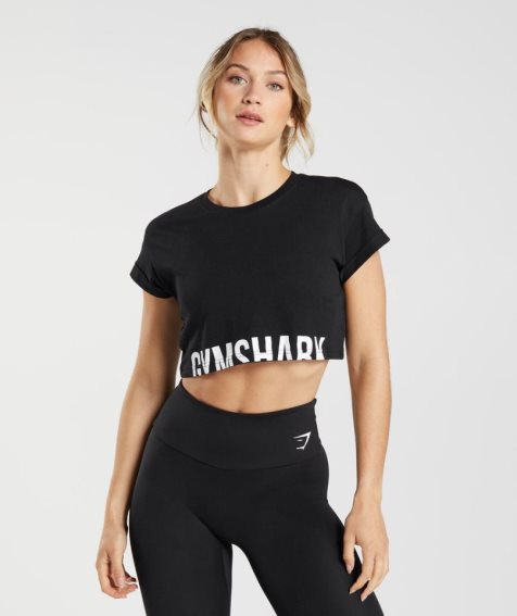 Gymshark Fraction Kurz Geschnittene Oberteile Damen Schwarz | 50976GYQA