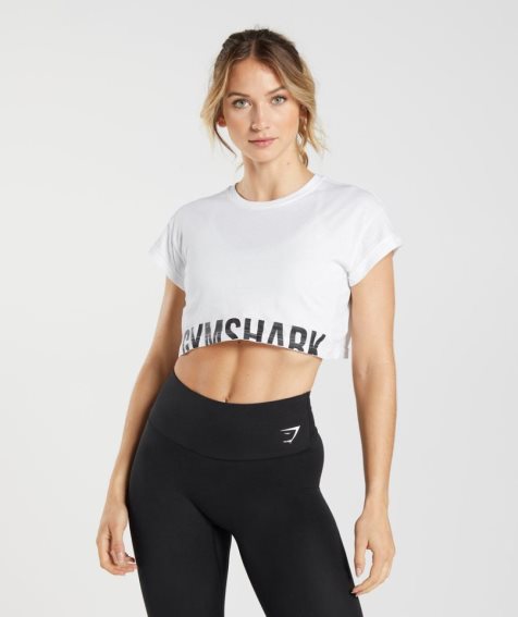 Gymshark Fraction Kurz Geschnittene Oberteile Damen Weiß | 71534WJLN