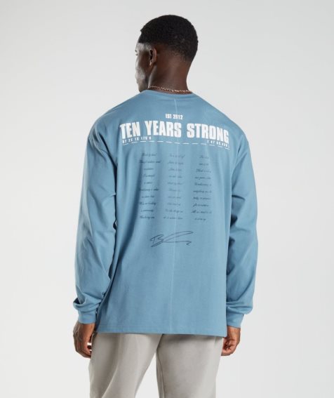 Gymshark GS10 Year Oversized Long Sleeve T-shirts Herren Blau | 36724QDKW