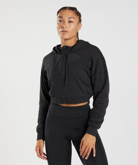 Gymshark GS Power Cropped Zip Hoodie Damen Schwarz | 06174CJNH