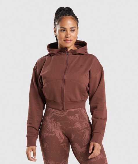 Gymshark GS Power Cropped Zip Hoodie Damen Braun | 26537ARBX