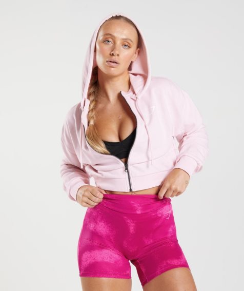 Gymshark GS Power Cropped Zip Hoodie Damen Rosa | 58937RJBD