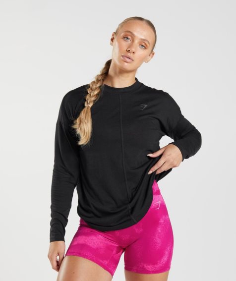 Gymshark GS Power Long Sleeve T-shirts Damen Schwarz | 98612UGCH