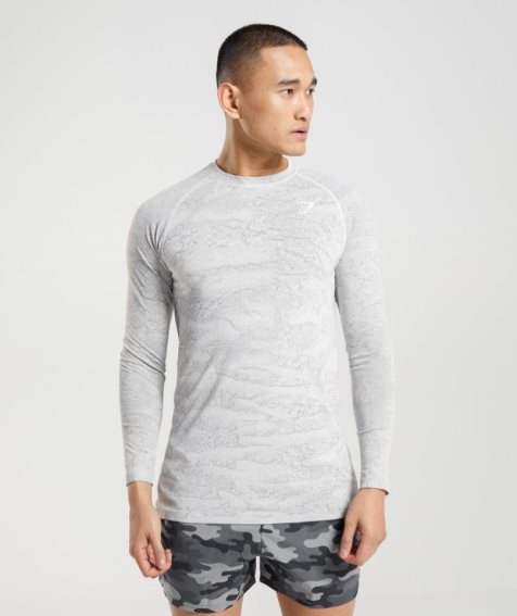 Gymshark Geo Seamless Long Sleeve T-shirts Herren Hellgrau | 02937LSEB