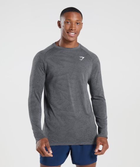 Gymshark Geo Seamless Long Sleeve T-shirts Herren Grau | 03672IYLS