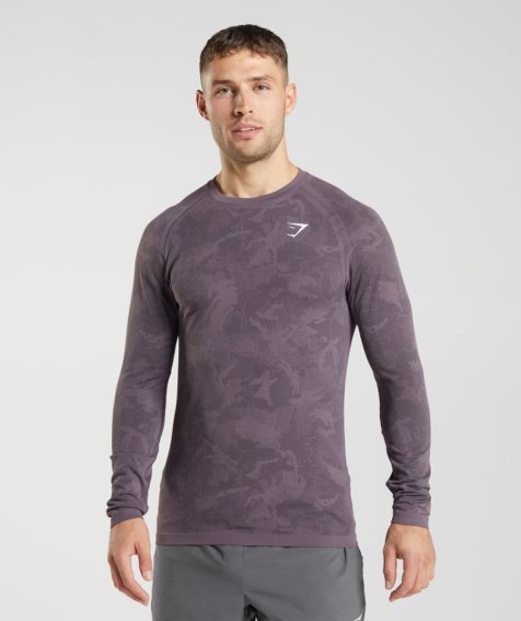 Gymshark Geo Seamless Long Sleeve T-shirts Herren Lila | 45038NRMS