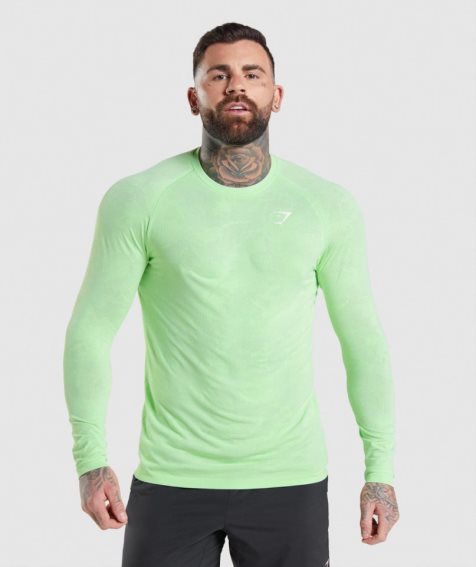 Gymshark Geo Seamless Long Sleeve T-shirts Herren Hellgrün | 64982LEKV