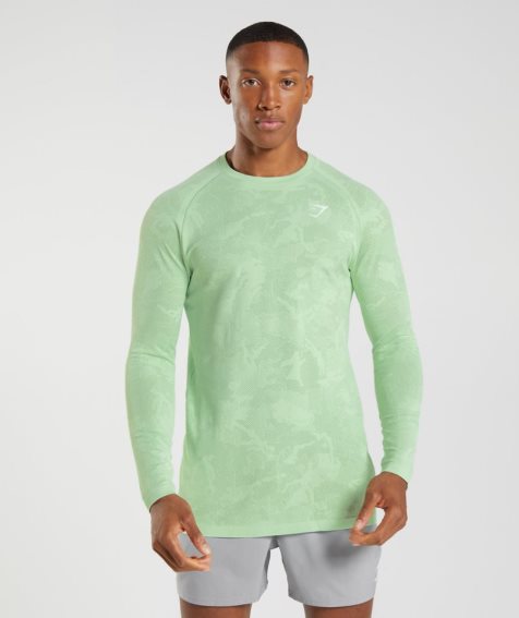 Gymshark Geo Seamless Long Sleeve T-shirts Herren Hellgrün | 98453BXQC