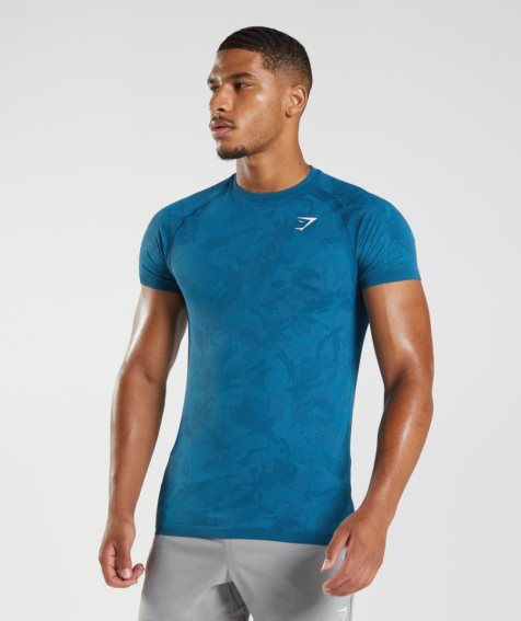 Gymshark Geo Seamless T-shirts Herren Blau | 05197BFAI