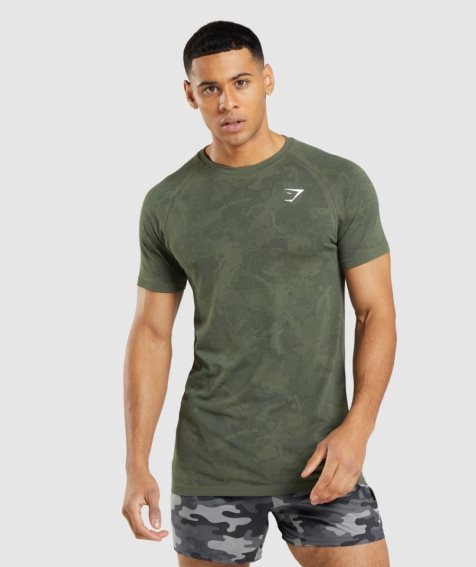 Gymshark Geo Seamless T-shirts Herren Olivgrün | 19537VISD