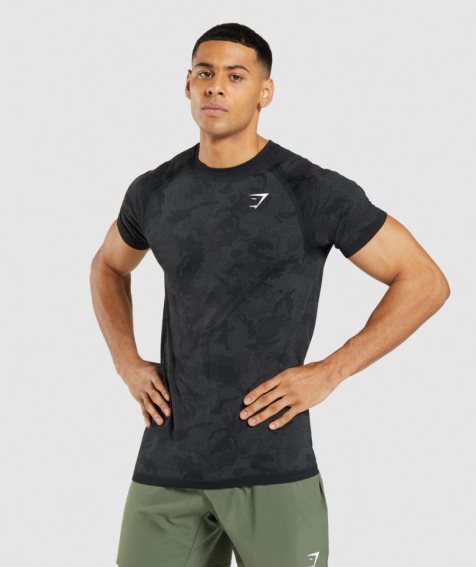 Gymshark Geo Seamless T-shirts Herren Schwarz | 53407WLQX