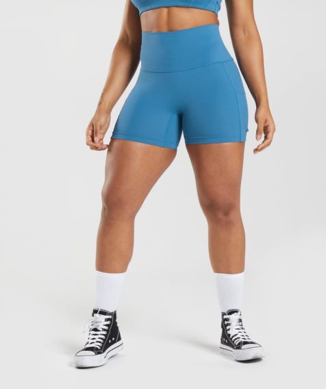 Gymshark Legacy Ruched Tight Kurze Hose Damen Blau | 31257HMRZ