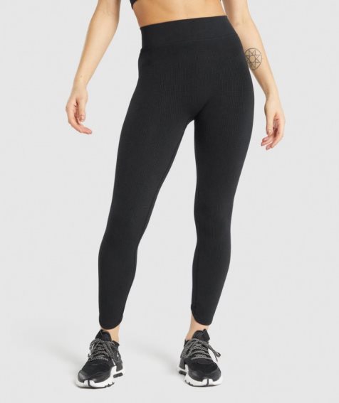 Gymshark Pause Seamless Leggings Damen Schwarz | 09574ZELJ