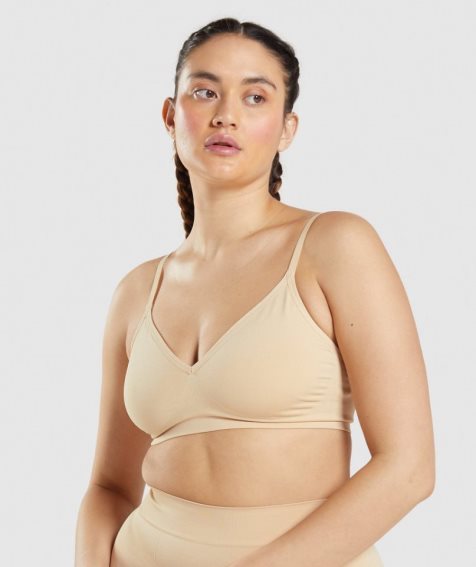 Gymshark Seamless Low Neck Bralette Unterwäsche Damen Hellbraun | 74219RQVH