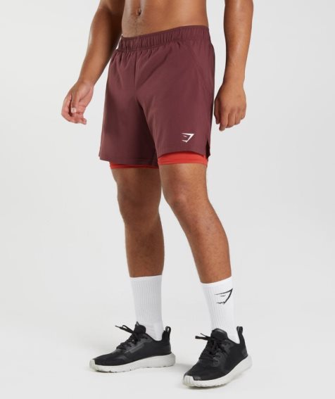 Gymshark Sport 7" 2 In 1 Kurze Hose Herren Bordeaux | 67395WBKO