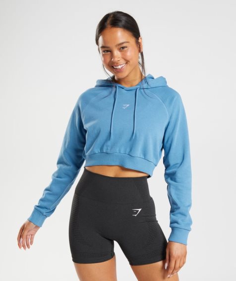 Gymshark Sport Cropped Hoodie Damen Blau | 62138AKPN