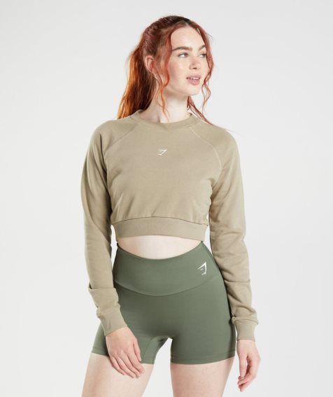 Gymshark Sport Cropped Sweatshirts Damen Beige | 05739KHXF