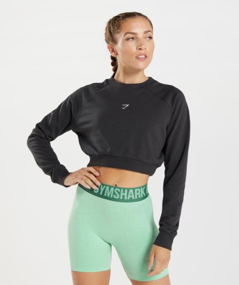 Gymshark Sport Cropped Sweatshirts Damen Schwarz | 97682ADRM