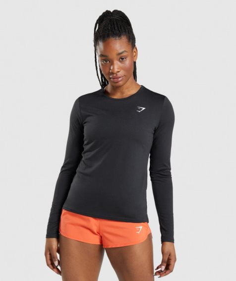 Gymshark Sport Long Sleeve Top T-shirts Damen Schwarz | 25136OREQ