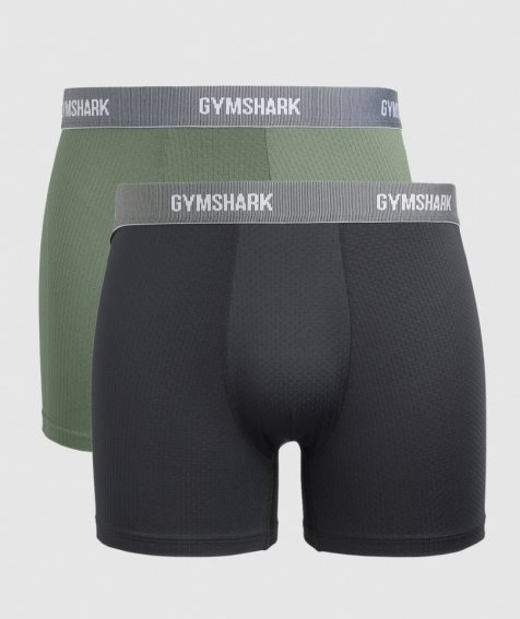 Gymshark Sports Tech Boxers 2pk Unterwäsche Herren Schwarz Olivgrün | 90613WNUX