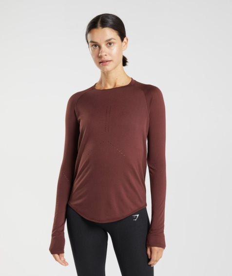 Gymshark Sweat Seamless Long Sleeve Top T-shirts Damen Bordeaux | 81406JNMA