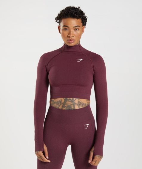 Gymshark Vital Seamless 2.0 High Neck Midi Kurz Geschnittene Oberteile Damen Bordeaux | 25769CFHK