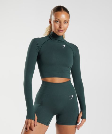 Gymshark Vital Seamless 2.0 High Neck Midi Kurz Geschnittene Oberteile Damen Dunkelgrün | 51683RQHI