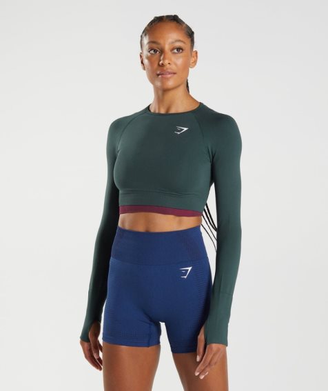 Gymshark Vital Seamless 2.0 Kurz Geschnittene Oberteile Damen Dunkelgrün | 63092MJPS