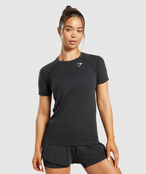 Gymshark Vital Seamless 2.0 Light T-shirts Damen Schwarz | 46321VBDW