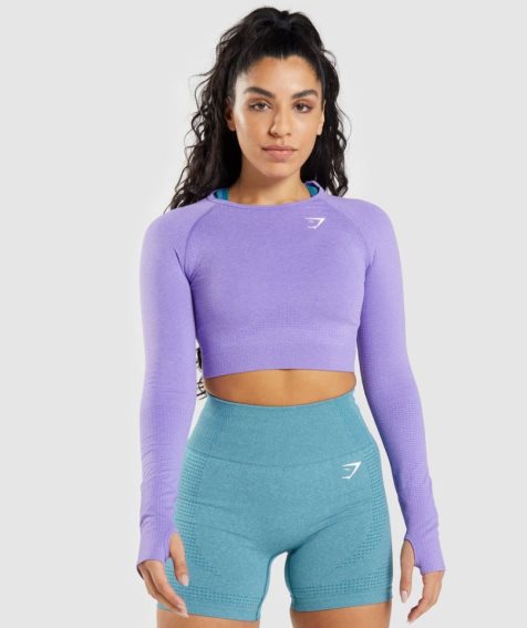 Gymshark Vital Seamless 2.0 Long Sleeve Kurz Geschnittene Oberteile Damen Lavendel | 74158UXIG