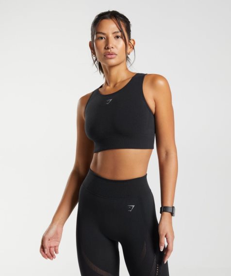 Gymshark Warp Knit Kurz Geschnittene Oberteile Damen Schwarz | 26078YJLD