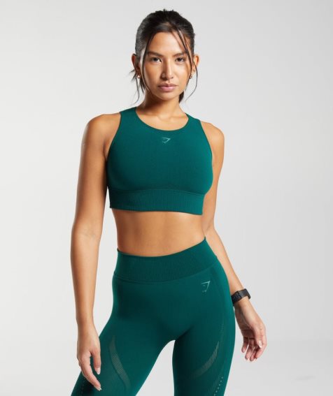 Gymshark Warp Knit Kurz Geschnittene Oberteile Damen Grün | 80753DVXL