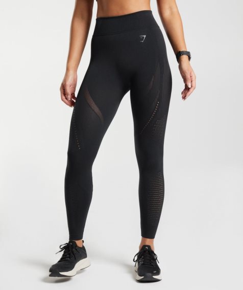 Gymshark Warp Knit Leggings Damen Schwarz | 65792LFJD